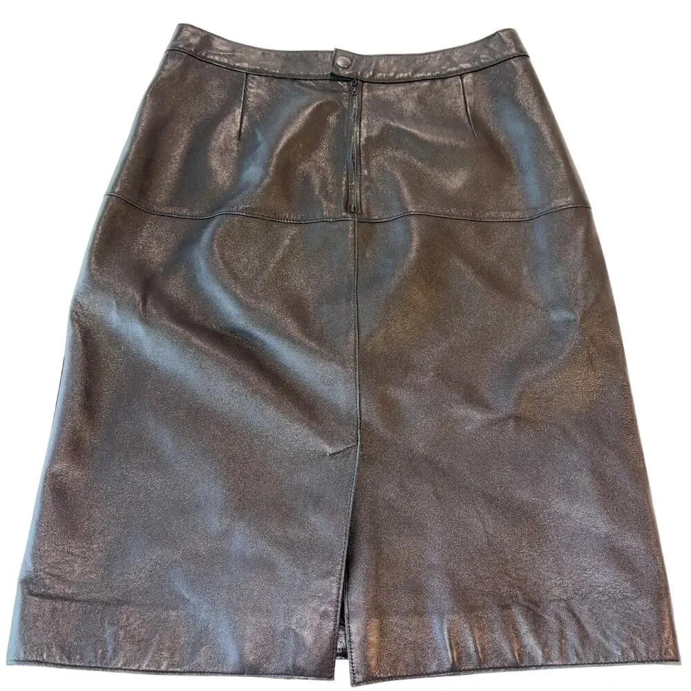 Isaac Mizrahi Black Genuine Leather Mob Wife Punk Rock Skirt 4